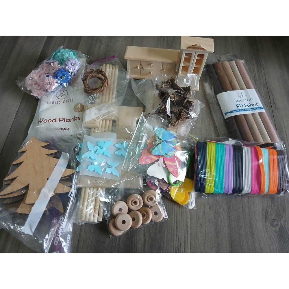 Mixed Craft Supply Lot Angels Craft PU Fabric Wood Miniatures Grapevine Wreaths